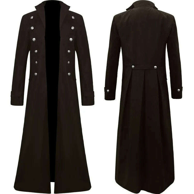 KIMLUD, Mens Steampunk Medieval Tailcoat Long Jacket Vintage Gothic Victorian Frock Coat Uniform Halloween Cosplay Costume Abrigo Hombre, Brown / S, KIMLUD APPAREL - Womens Clothes