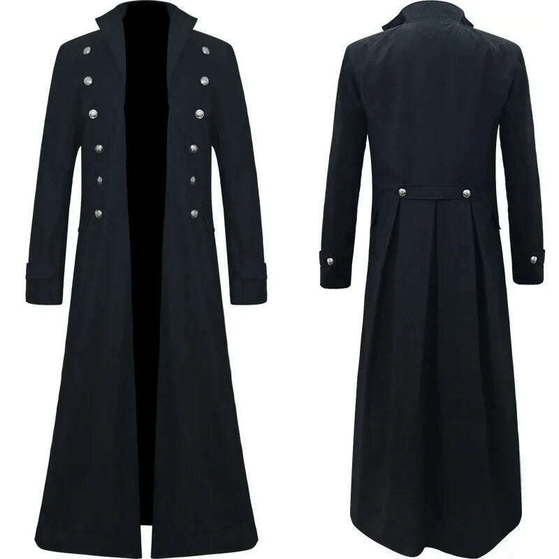 KIMLUD, Mens Steampunk Medieval Tailcoat Long Jacket Vintage Gothic Victorian Frock Coat Uniform Halloween Cosplay Costume Abrigo Hombre, Navy / S, KIMLUD APPAREL - Womens Clothes