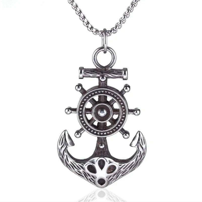 Mens Vintage Necklace Navy Pirate Anchor Pendant Ship Rudder Punk Jewelry Gift - KIMLUD