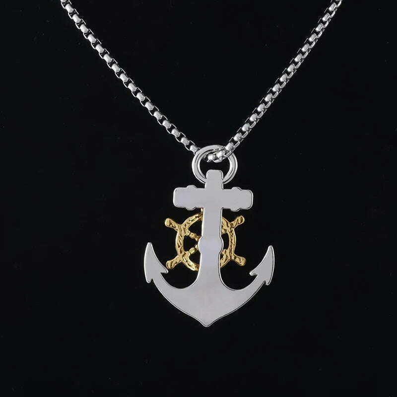Mens Vintage Necklace Navy Pirate Anchor Pendant Ship Rudder Punk Jewelry Gift - KIMLUD