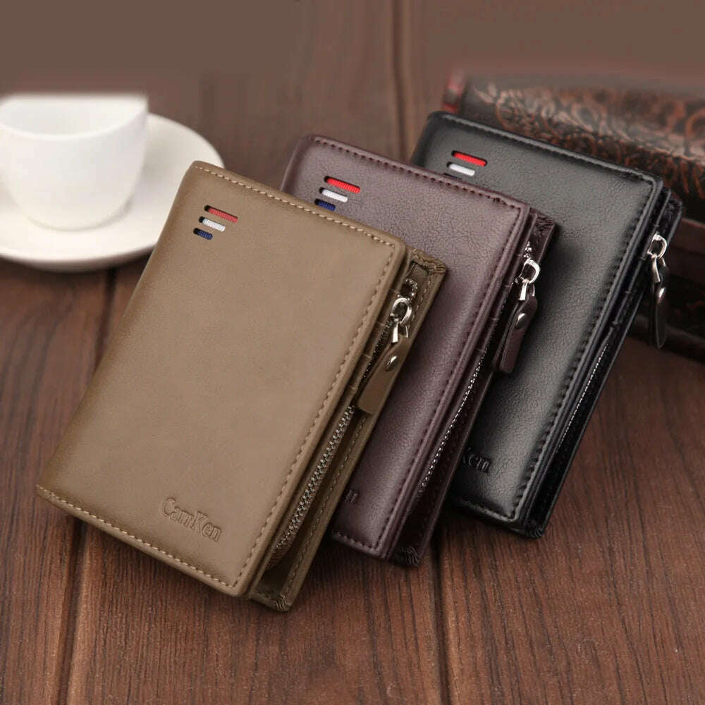 Men's Wallet Short RFID Anti Demagnetization Buckle Zipper Coin Bag US Dollar Clip Anti-Theft Brush Passport Bank Card Holder - KIMLUD