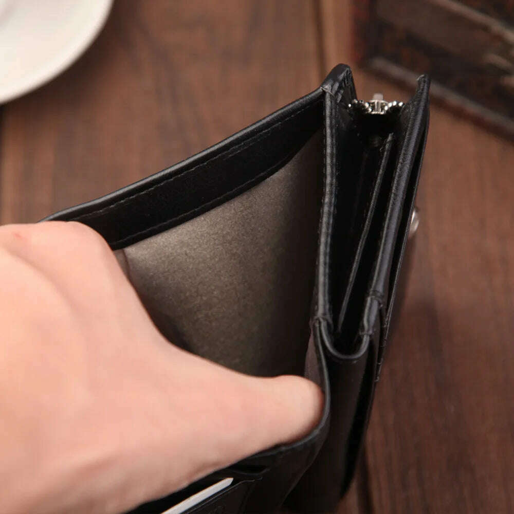 Men's Wallet Short RFID Anti Demagnetization Buckle Zipper Coin Bag US Dollar Clip Anti-Theft Brush Passport Bank Card Holder - KIMLUD
