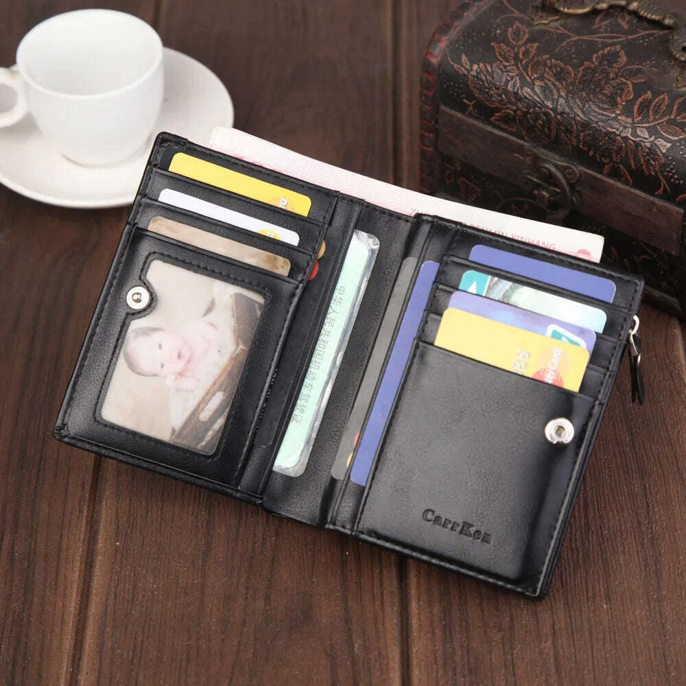 Men's Wallet Short RFID Anti Demagnetization Buckle Zipper Coin Bag US Dollar Clip Anti-Theft Brush Passport Bank Card Holder - KIMLUD
