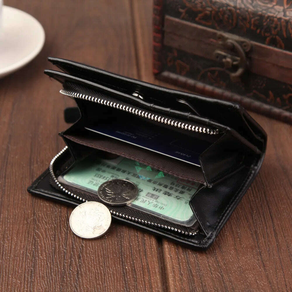 Men's Wallet Short RFID Anti Demagnetization Buckle Zipper Coin Bag US Dollar Clip Anti-Theft Brush Passport Bank Card Holder - KIMLUD
