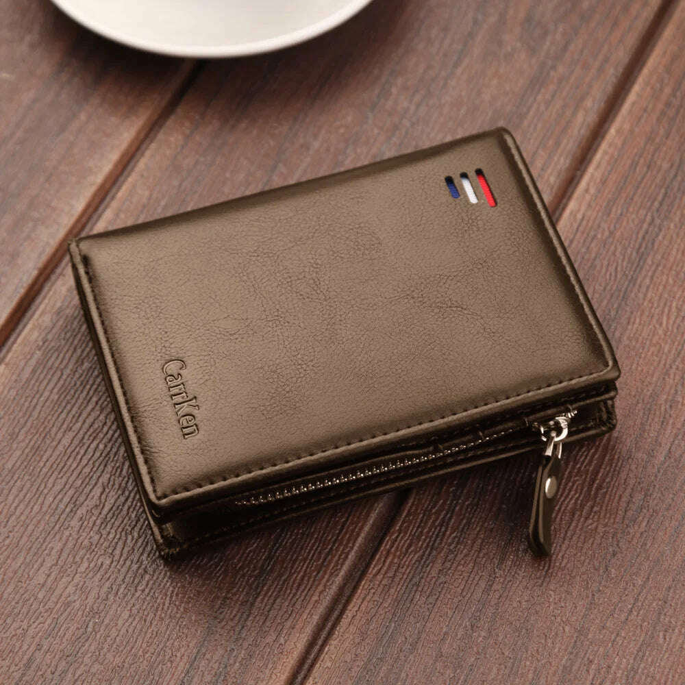 Men's Wallet Short RFID Anti Demagnetization Buckle Zipper Coin Bag US Dollar Clip Anti-Theft Brush Passport Bank Card Holder - KIMLUD