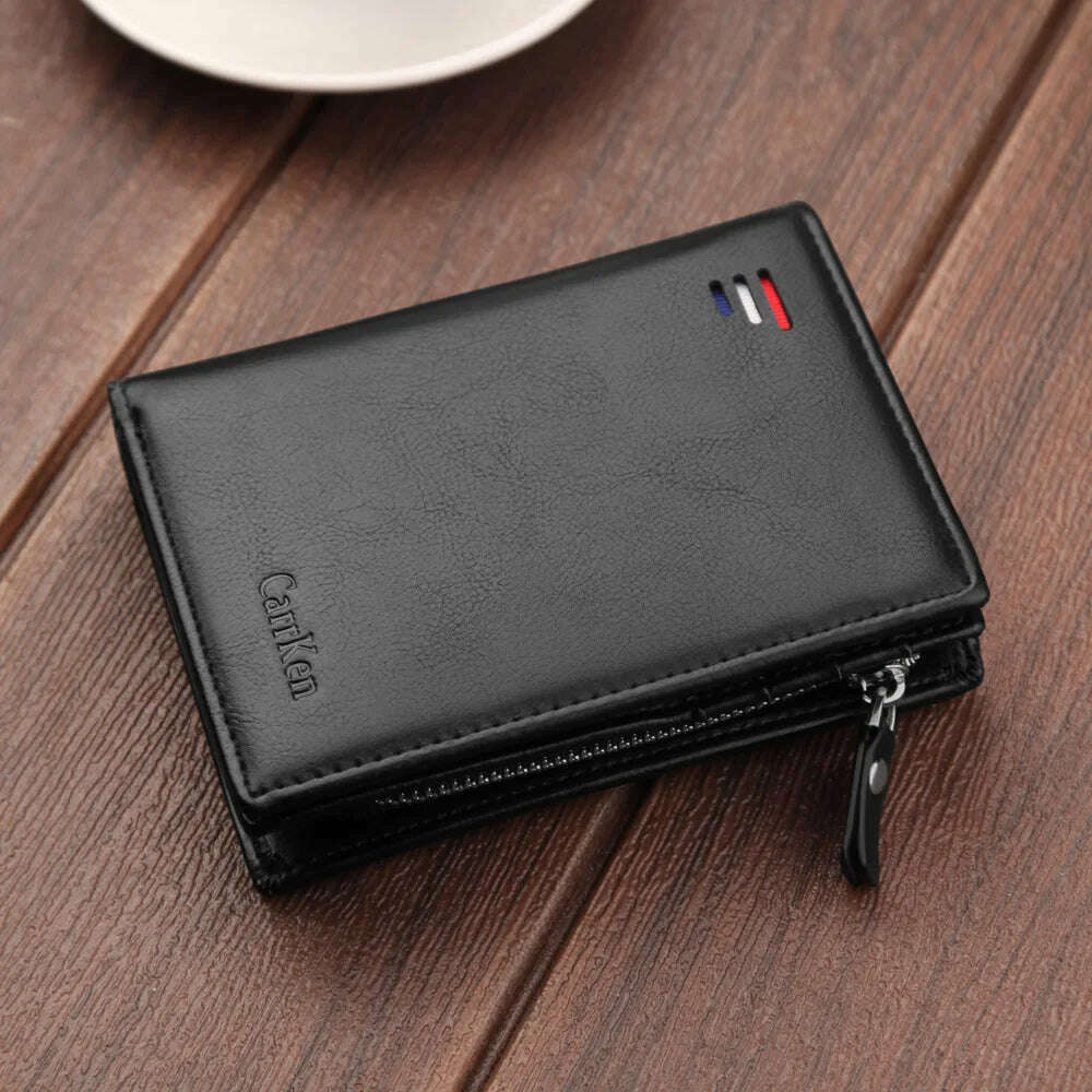 Men's Wallet Short RFID Anti Demagnetization Buckle Zipper Coin Bag US Dollar Clip Anti-Theft Brush Passport Bank Card Holder - KIMLUD