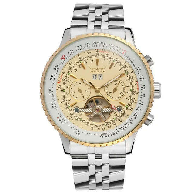 KIMLUD, Mens Watches Top Brand Luxury JARAGAR Men Military Sport Wristwatch Automatic Mechanical Tourbillon Watch relogio masculino, silver gold, KIMLUD APPAREL - Womens Clothes