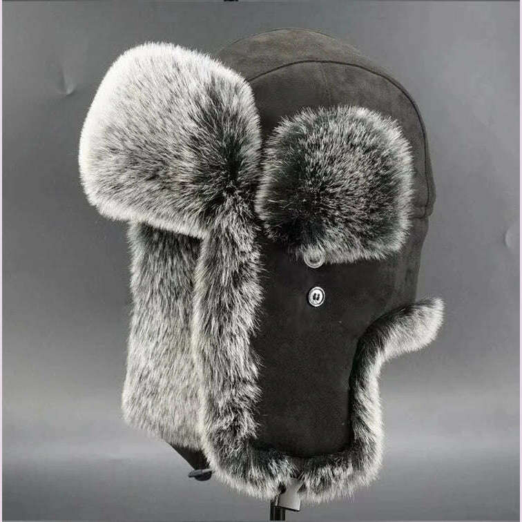 Men's Winter Trapper Aviator Trooper Earflap Warm Russian Waterproof Ski Hat Bomber Cap Russian Warm Ear Protectors Hats - KIMLUD