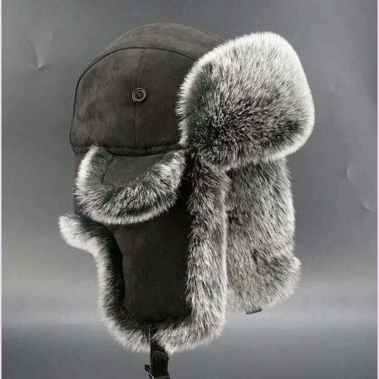 Men's Winter Trapper Aviator Trooper Earflap Warm Russian Waterproof Ski Hat Bomber Cap Russian Warm Ear Protectors Hats - KIMLUD