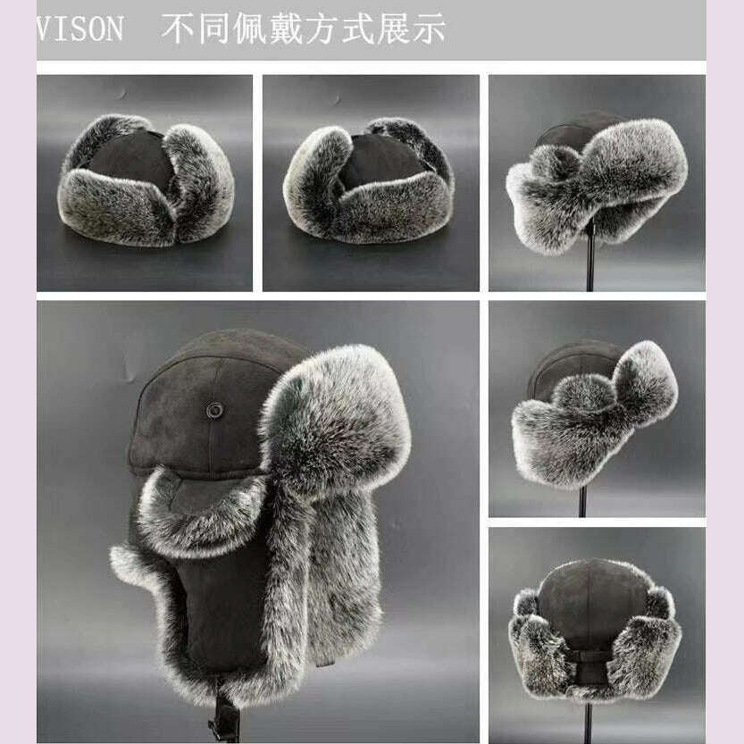 Men's Winter Trapper Aviator Trooper Earflap Warm Russian Waterproof Ski Hat Bomber Cap Russian Warm Ear Protectors Hats - KIMLUD