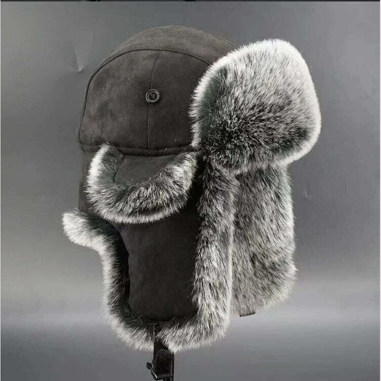 Men's Winter Trapper Aviator Trooper Earflap Warm Russian Waterproof Ski Hat Bomber Cap Russian Warm Ear Protectors Hats - KIMLUD