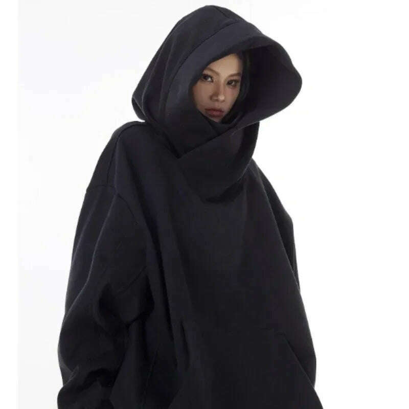 Mens Womens High Collar Hooded Sweatshirt Social Horror American Style Coat Harajuku Hiphop Streetwear Fleece Loose Couple Tops - KIMLUD