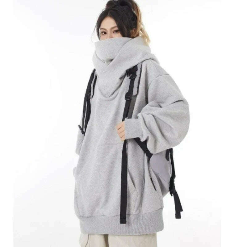 Mens Womens High Collar Hooded Sweatshirt Social Horror American Style Coat Harajuku Hiphop Streetwear Fleece Loose Couple Tops - KIMLUD