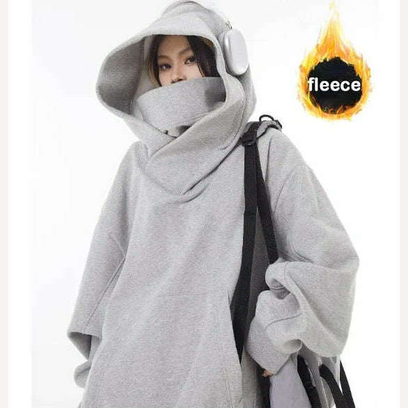 Mens Womens High Collar Hooded Sweatshirt Social Horror American Style Coat Harajuku Hiphop Streetwear Fleece Loose Couple Tops - KIMLUD