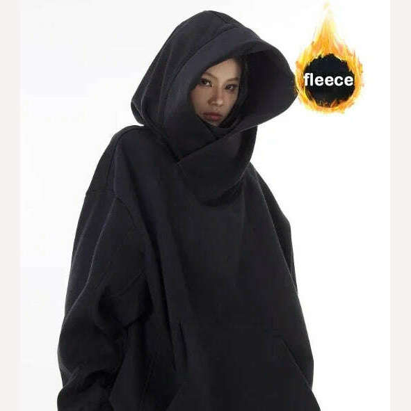 Mens Womens High Collar Hooded Sweatshirt Social Horror American Style Coat Harajuku Hiphop Streetwear Fleece Loose Couple Tops - KIMLUD