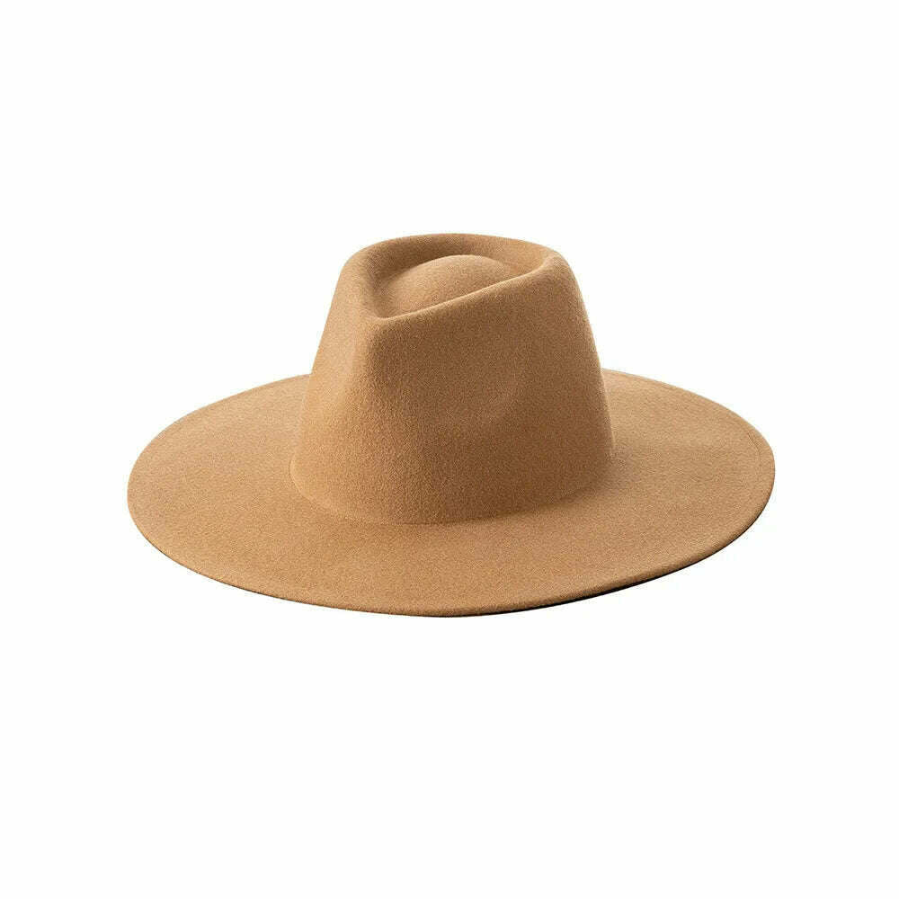 KIMLUD, Mens Womens Pure Wool Fedora Panama Hats Wide Brim Trilby Felt Hat Party Gentleman Hat Multicolor Outdoor Hat, KIMLUD Womens ClothesKIMLUD, Mens Womens Pure Wool Fedora Panama Hats Wide Brim Trilby Felt Hat Party Gentleman Hat Multicolor Outdoor Hat, Khaki, KIMLUD APPAREL - Womens Clothes