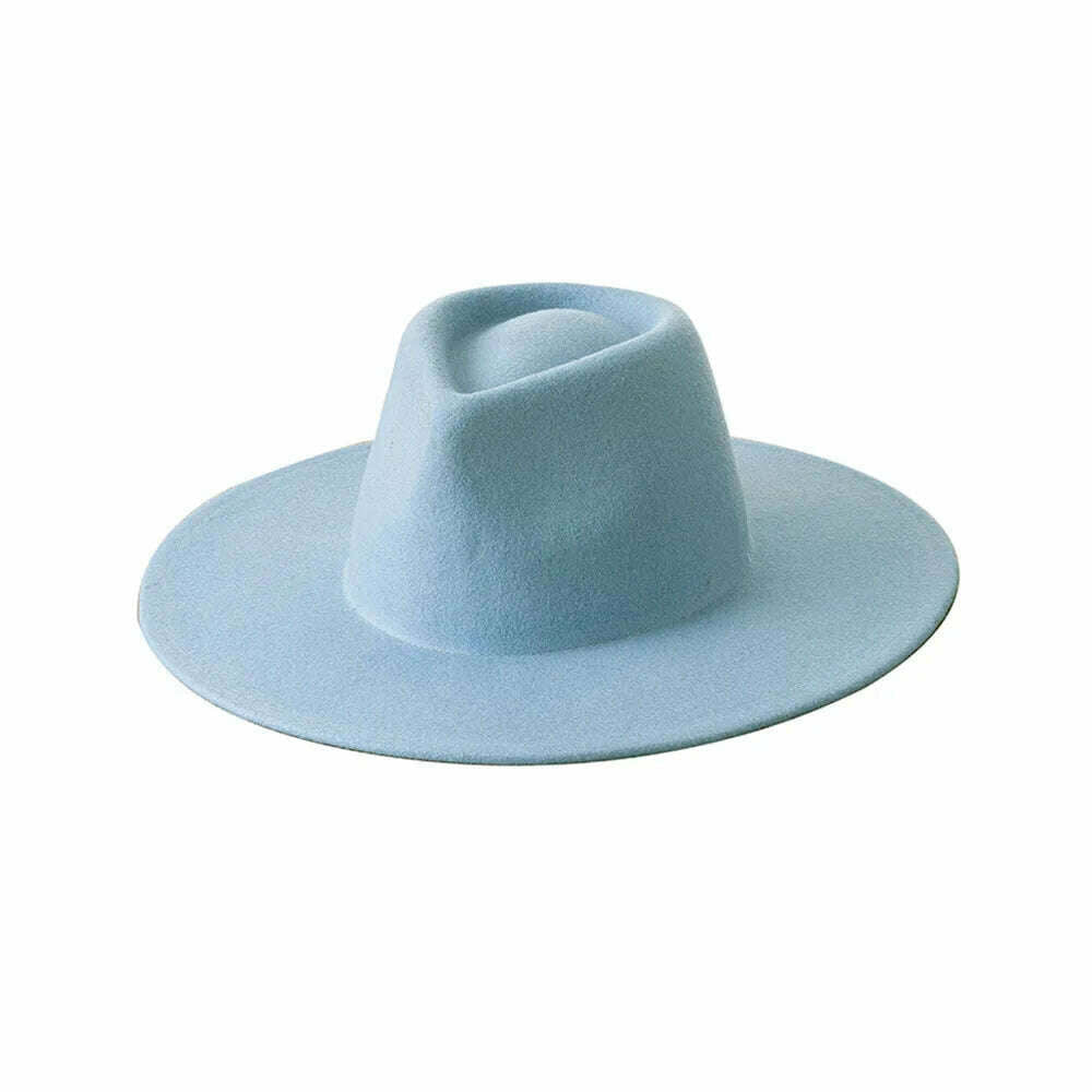 KIMLUD, Mens Womens Pure Wool Fedora Panama Hats Wide Brim Trilby Felt Hat Party Gentleman Hat Multicolor Outdoor Hat, KIMLUD Womens ClothesKIMLUD, Mens Womens Pure Wool Fedora Panama Hats Wide Brim Trilby Felt Hat Party Gentleman Hat Multicolor Outdoor Hat, Sky Blue, KIMLUD APPAREL - Womens Clothes
