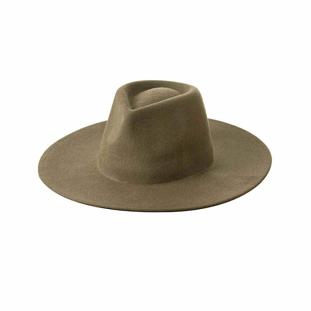 KIMLUD, Mens Womens Pure Wool Fedora Panama Hats Wide Brim Trilby Felt Hat Party Gentleman Hat Multicolor Outdoor Hat, KIMLUD Womens ClothesKIMLUD, Mens Womens Pure Wool Fedora Panama Hats Wide Brim Trilby Felt Hat Party Gentleman Hat Multicolor Outdoor Hat, Army Green, KIMLUD APPAREL - Womens Clothes
