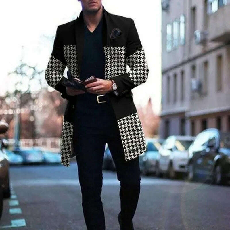 KIMLUD, Men's Woolen Coat Autumn Splicing Casual Windbreaker Jackets Male Fashion Overcoat Single Breasted Jaqueta Masculina, KIMLUD Womens Clothes