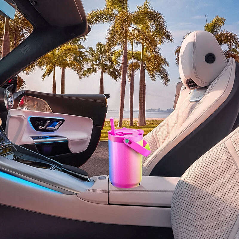 Meoky 32oz Tumbler with Carry Handle Multiple Prints Stainless Steel Insulated Vacuum Coffee Mug Thermal Milk Tea Travel Car Mug - KIMLUD