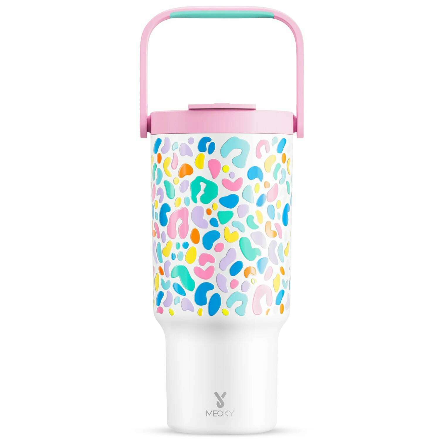 Meoky 32oz Tumbler with Carry Handle Multiple Prints Stainless Steel Insulated Vacuum Coffee Mug Thermal Milk Tea Travel Car Mug - KIMLUD