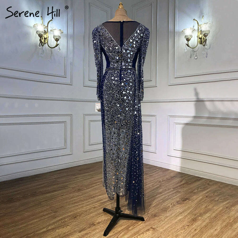 KIMLUD, Mermaid Luxury Blue Silver Evening Dresses Gowns 2023 Split Elegant Sparkle Sexy For Women Party BLA71050 Serene Hill, KIMLUD Womens Clothes