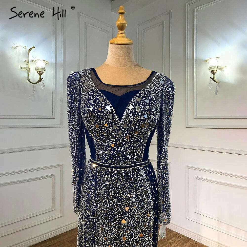 KIMLUD, Mermaid Luxury Blue Silver Evening Dresses Gowns 2023 Split Elegant Sparkle Sexy For Women Party BLA71050 Serene Hill, KIMLUD Womens Clothes