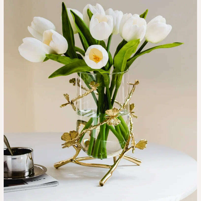 KIMLUD, Metal Glass Vase, Flower Arrangement TV Cabinet, Hydroponic Plant Decoration, Tabletop Decoration, European Wedding Celebration, KIMLUD Womens Clothes