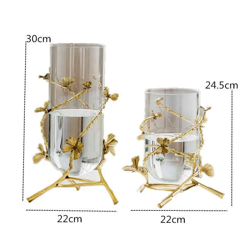 KIMLUD, Metal Glass Vase, Flower Arrangement TV Cabinet, Hydroponic Plant Decoration, Tabletop Decoration, European Wedding Celebration, KIMLUD Womens Clothes