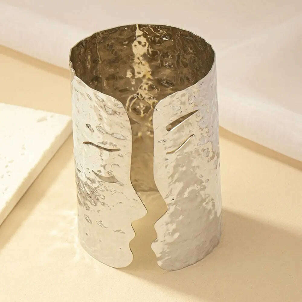 KIMLUD, Metal Human Face Wide Open Bangle Minority Design Alloy Cuff Bangles Jewelry Accessories Europe American Style, KIMLUD Womens Clothes