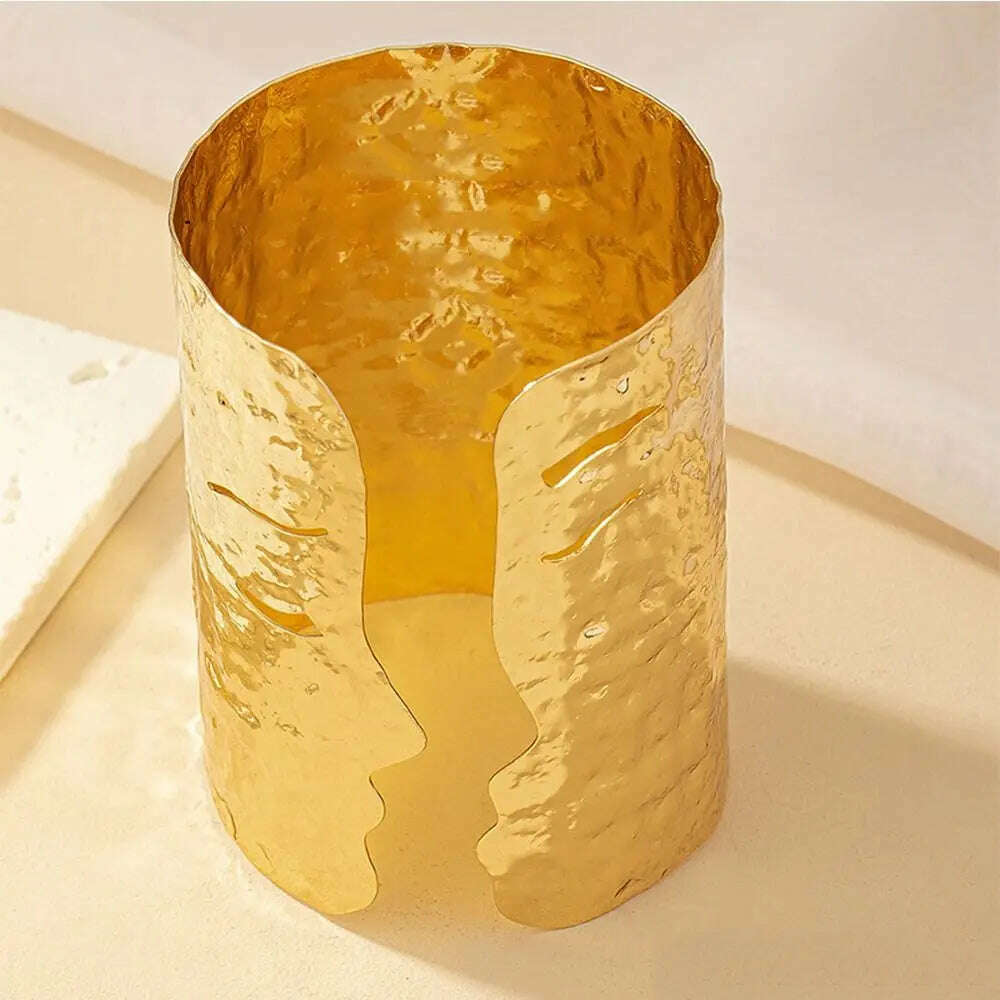 KIMLUD, Metal Human Face Wide Open Bangle Minority Design Alloy Cuff Bangles Jewelry Accessories Europe American Style, Gold, KIMLUD APPAREL - Womens Clothes