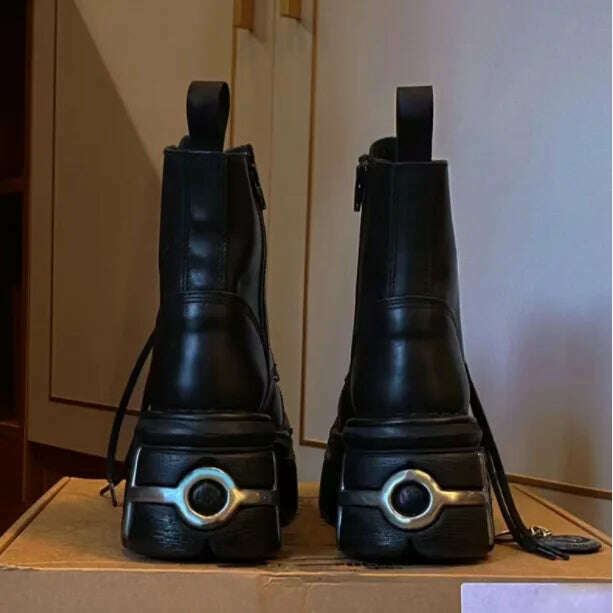 KIMLUD, metal punk Boots Fashion Ankle Boots Women Autumn Winter Shoes Platform Boots Ladies Lace Up Motorcycle Booties Zapatos De Mujer, KIMLUD Womens Clothes