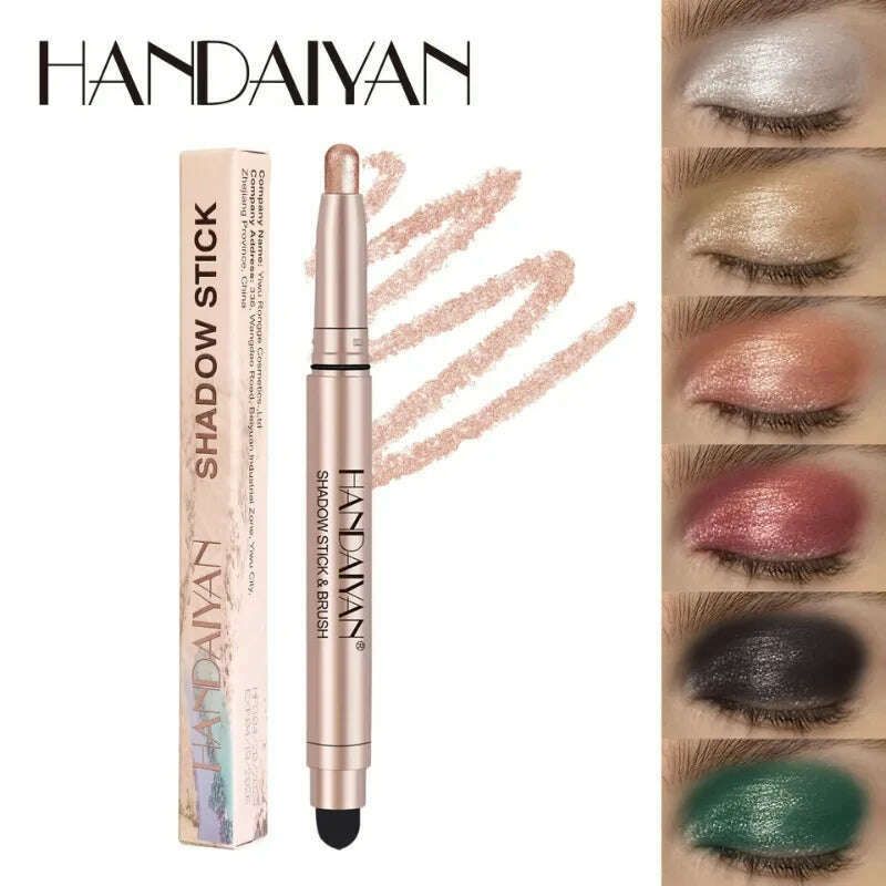 KIMLUD, Metallic Double-head Eyeshadow Stick Diamond Shimmer Highlighter Pencil Ultra Pigmented Long Lasting Cream Eye Shadow Sponge Pen, KIMLUD Womens Clothes