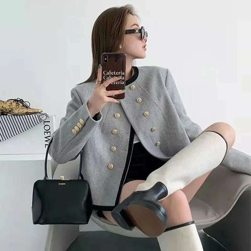 KIMLUD, MEXZT Jackets Women Elegant Cropped Tweed Blazers Office Lady Korean Short Irregular Suit Coat Tops Vintage Casual Outerwear New, KIMLUD Womens Clothes