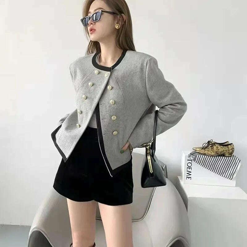 KIMLUD, MEXZT Jackets Women Elegant Cropped Tweed Blazers Office Lady Korean Short Irregular Suit Coat Tops Vintage Casual Outerwear New, KIMLUD Womens Clothes