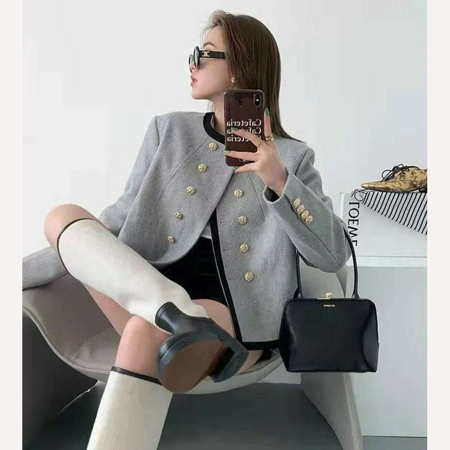 KIMLUD, MEXZT Jackets Women Elegant Cropped Tweed Blazers Office Lady Korean Short Irregular Suit Coat Tops Vintage Casual Outerwear New, KIMLUD Womens Clothes