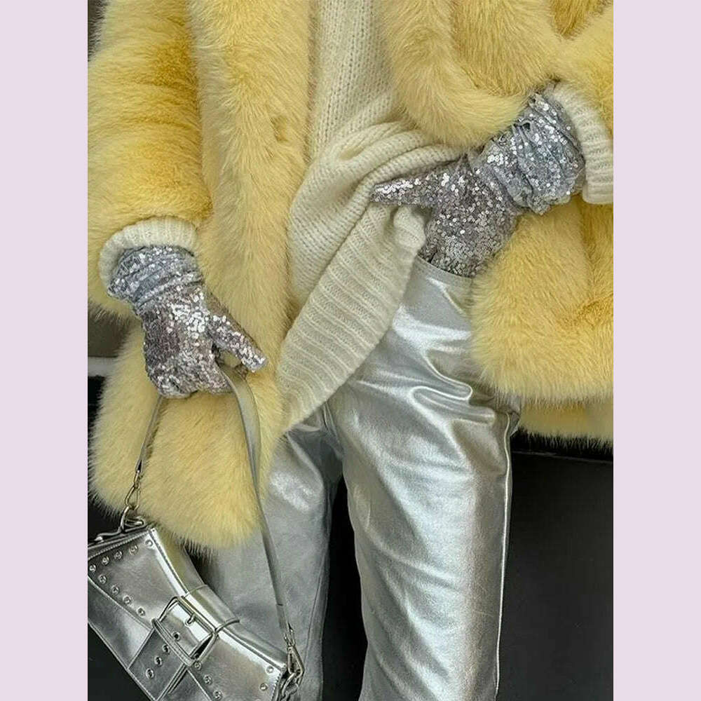 KIMLUD, Mid-Length Women's Fur Coat Suit Collar Loose Imitation Fox Fur Plush Coats Warm Soft Thickened Winter Socialite Fur Overcoat, KIMLUD Womens Clothes