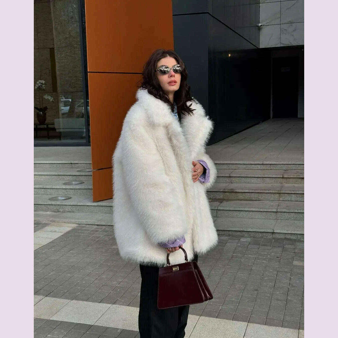 KIMLUD, Mid-Length Women's Fur Coat Suit Collar Loose Imitation Fox Fur Plush Coats Warm Soft Thickened Winter Socialite Fur Overcoat, White / S, KIMLUD APPAREL - Womens Clothes