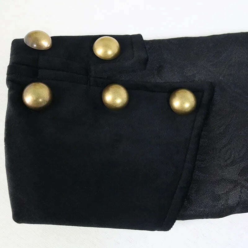 KIMLUD, Middle Ages Prince Cosplay Black Turn Down Collar Steampunk Men Jacket Long Sleeve Gothic Noble Men Texudo Medieval Costume, KIMLUD Womens Clothes