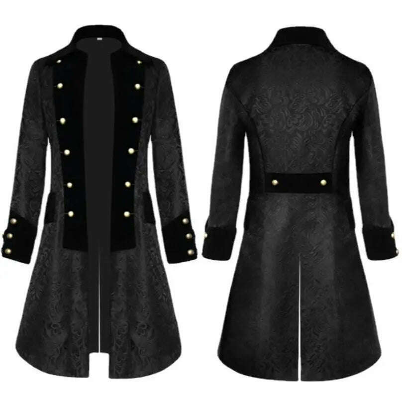 KIMLUD, Middle Ages Prince Cosplay Black Turn Down Collar Steampunk Men Jacket Long Sleeve Gothic Noble Men Texudo Medieval Costume, KIMLUD Womens ClothesKIMLUD, Middle Ages Prince Cosplay Black Turn Down Collar Steampunk Men Jacket Long Sleeve Gothic Noble Men Texudo Medieval Costume, black / S, KIMLUD APPAREL - Womens Clothes