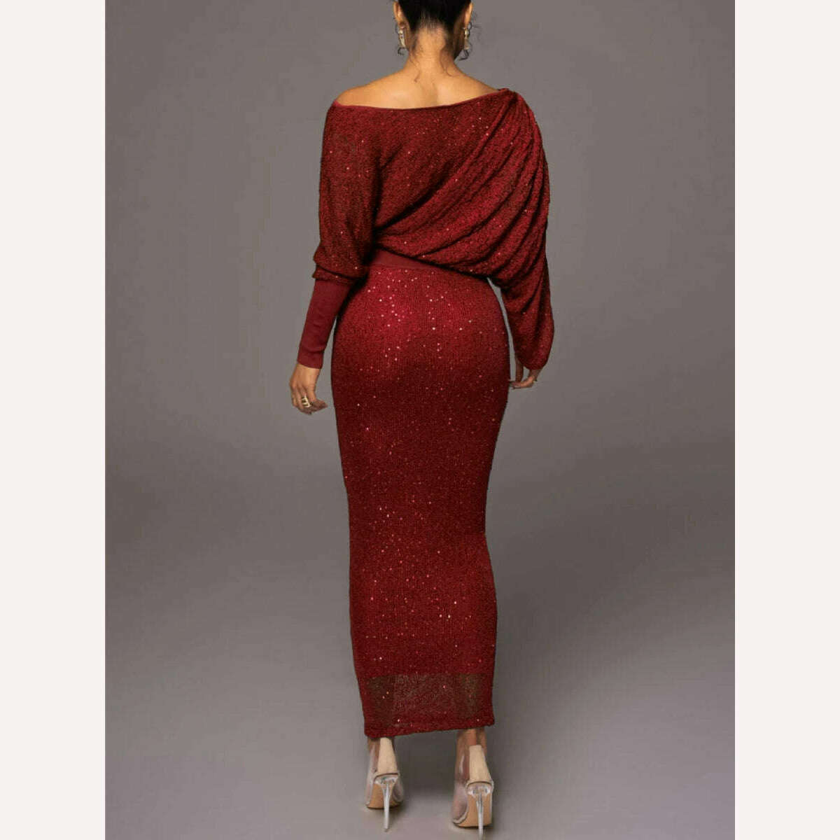 KIMLUD, Mikydely Autumn New Elegant Off The Shoulder Knitted Dress Woman Long sleeve Festive Dress, KIMLUD Womens Clothes