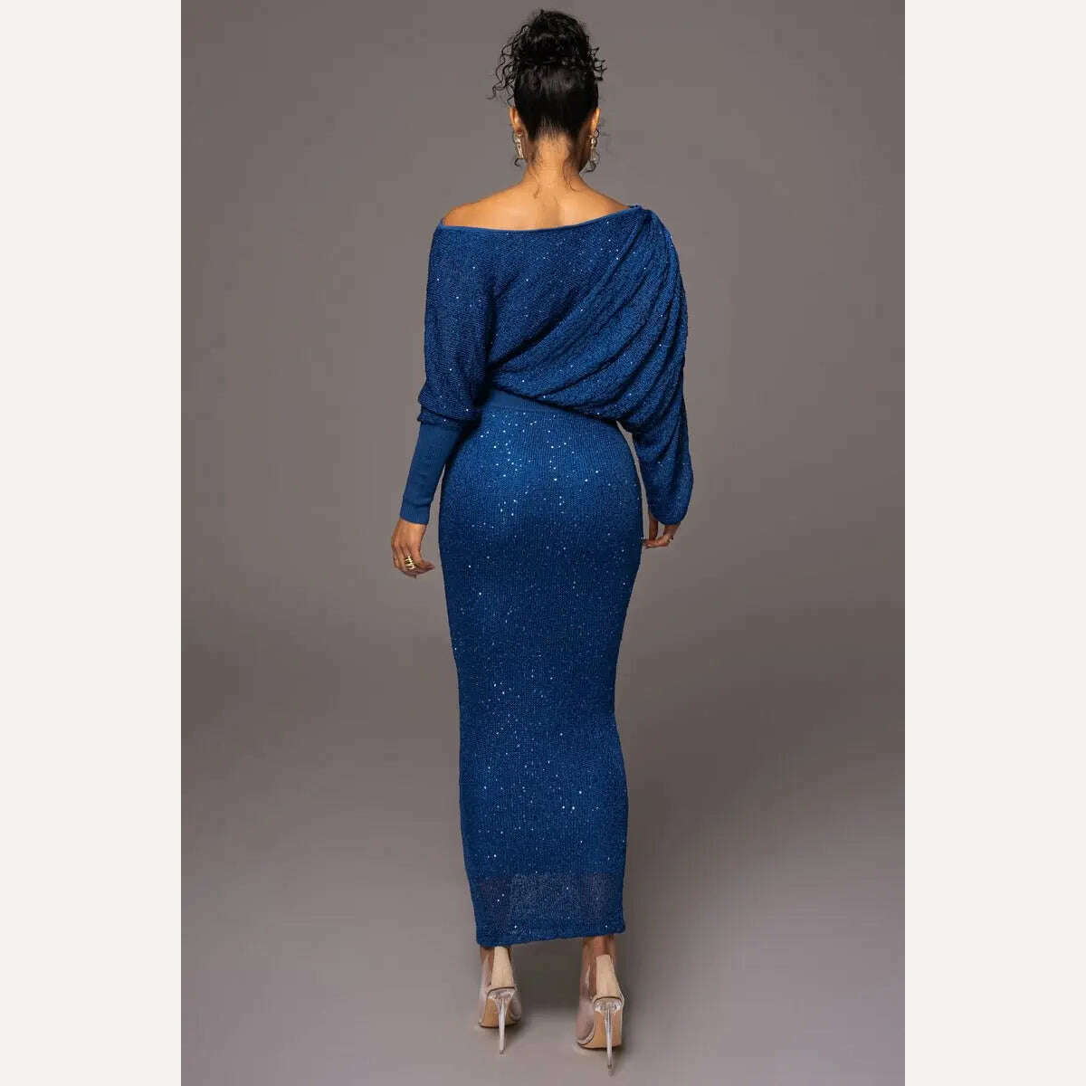 KIMLUD, Mikydely Autumn New Elegant Off The Shoulder Knitted Dress Woman Long sleeve Festive Dress, KIMLUD Womens Clothes