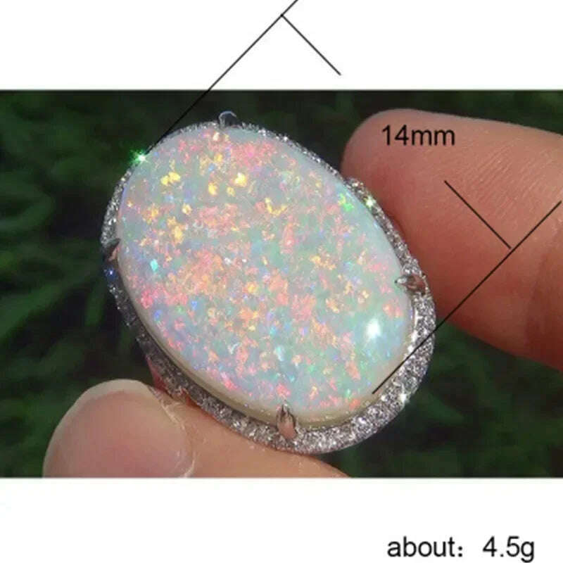 KIMLUD, Milangirl Large Oval Fire Opal Rings for Women Fashion Jewelry White Moonstone Bright Color S for Women Wedding Engagement, KIMLUD Womens Clothes