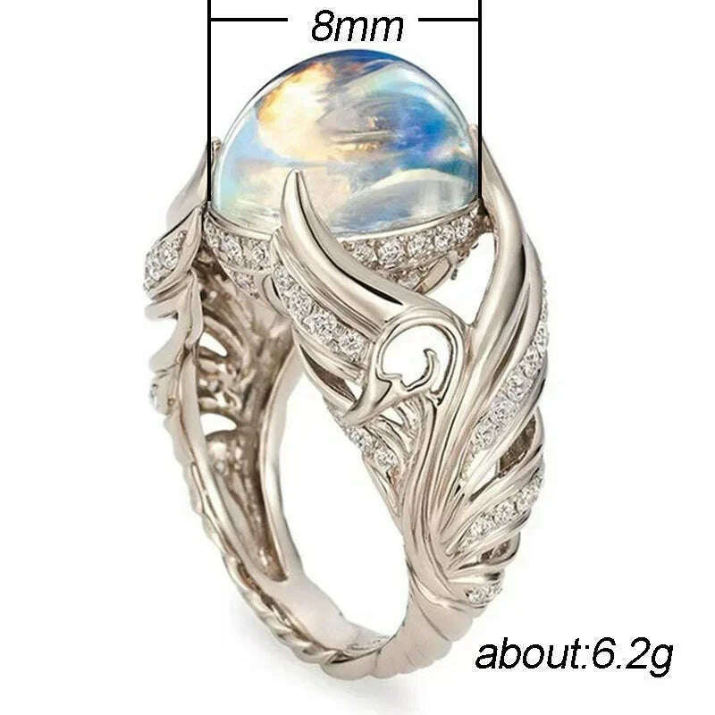 KIMLUD, Milangirl Large Oval Fire Opal Rings for Women Fashion Jewelry White Moonstone Bright Color S for Women Wedding Engagement, 6 / H047, KIMLUD APPAREL - Womens Clothes