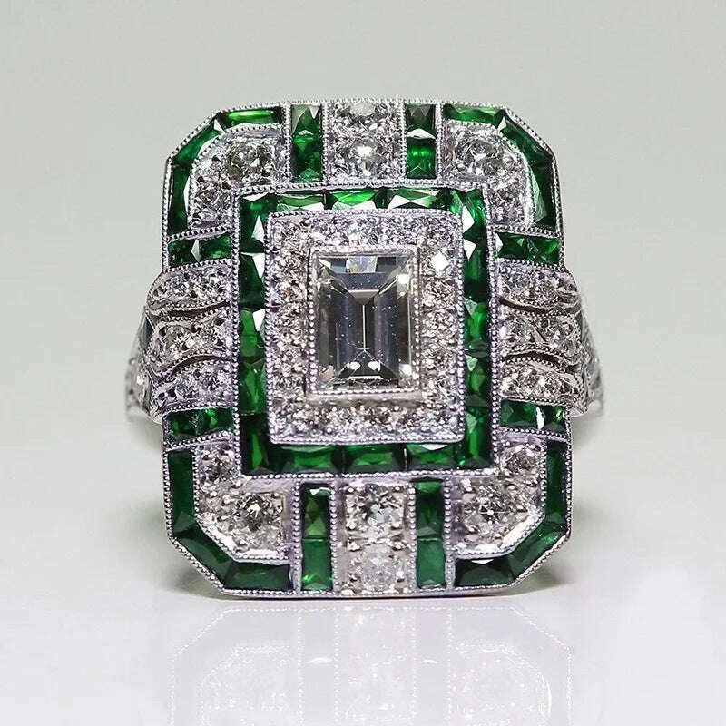 KIMLUD, Milangirl Luxury Big Square Rings for Women Jewelry Wedding Crystal Zircon Anel Engagement Anillos Statement Ring s, KIMLUD Womens Clothes