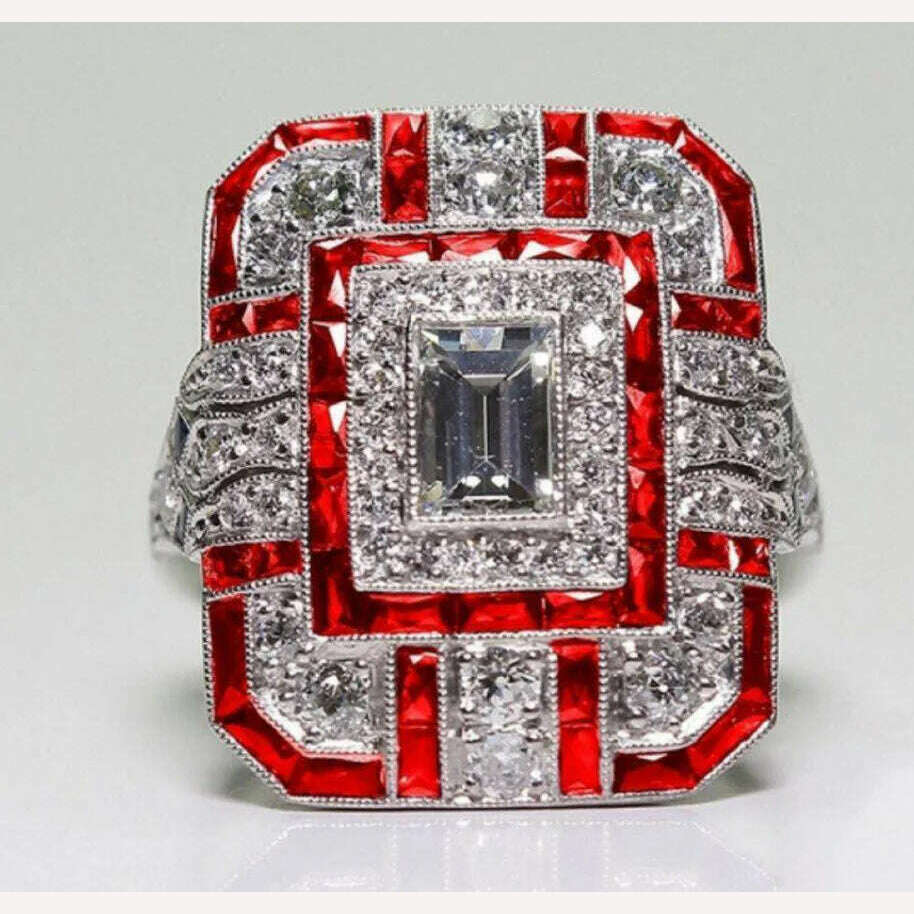 KIMLUD, Milangirl Luxury Big Square Rings for Women Jewelry Wedding Crystal Zircon Anel Engagement Anillos Statement Ring s, Red / 6, KIMLUD APPAREL - Womens Clothes