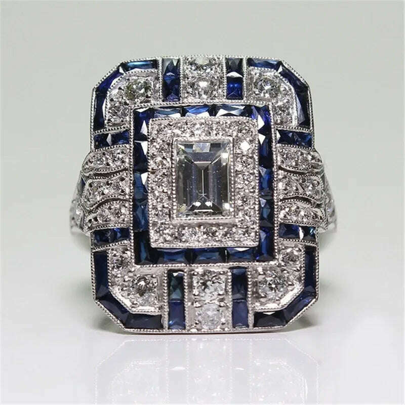 KIMLUD, Milangirl Luxury Big Square Rings for Women Jewelry Wedding Crystal Zircon Anel Engagement Anillos Statement Ring s, Blue / 6, KIMLUD APPAREL - Womens Clothes