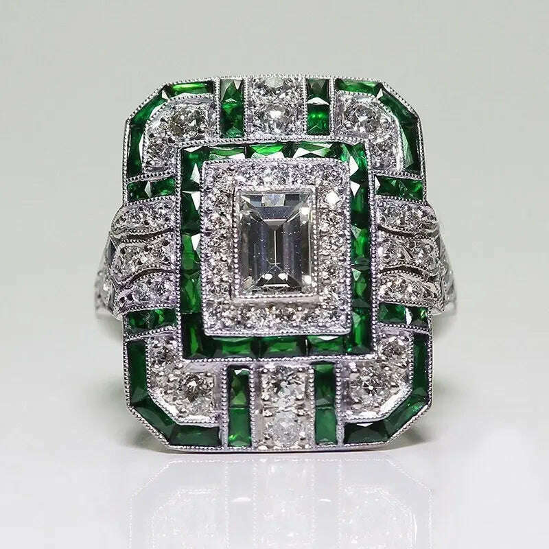 KIMLUD, Milangirl Luxury Big Square Rings for Women Jewelry Wedding Crystal Zircon Anel Engagement Anillos Statement Ring s, KIMLUD Womens Clothes