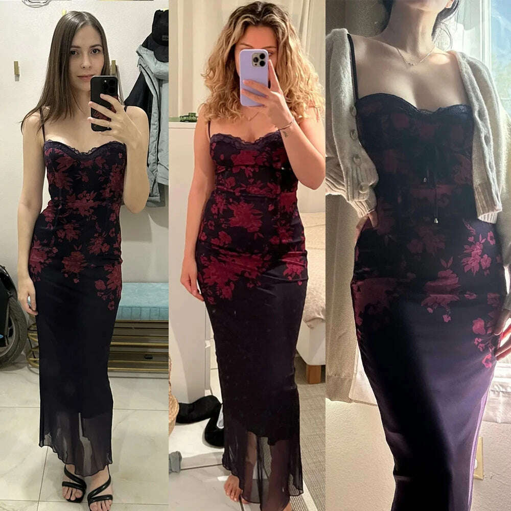 Mingmingxi Spaghetti Strap Floral Print Maxi Prom Dress Sexy Mesh Bride Wedding Guest Dress Women Evening Party Dresses Slim - KIMLUD