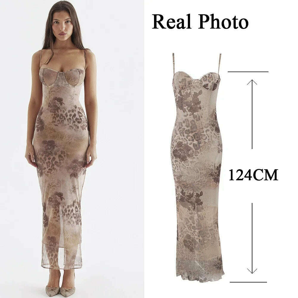Mingmingxi Spaghetti Strap Floral Print Maxi Prom Dress Sexy Mesh Bride Wedding Guest Dress Women Evening Party Dresses Slim - KIMLUD